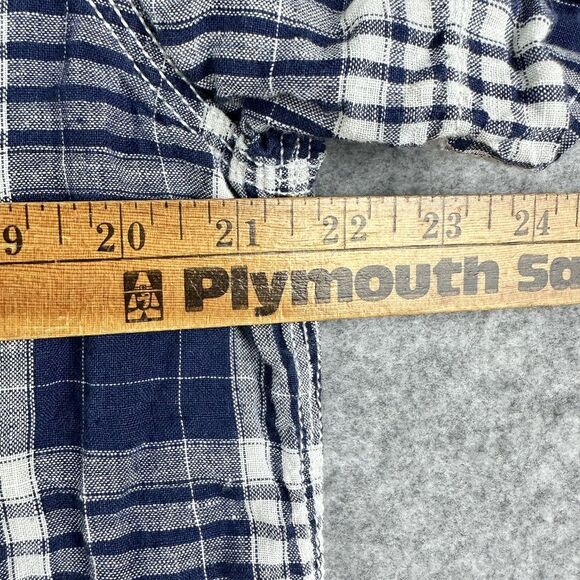 TreVero Shirt Mens Large Blue White Plaid Linen Short Sleeve Button Up Casual - Picture 5 of 10